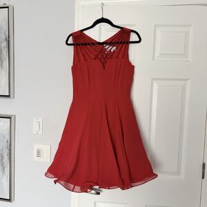 Vtg 90s Niteline Red Silk Fit and Flare Gold  Beaded Party Dress Holiday 8